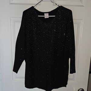 Luna 3/4 sleeve rhinestone beaded top black 1x